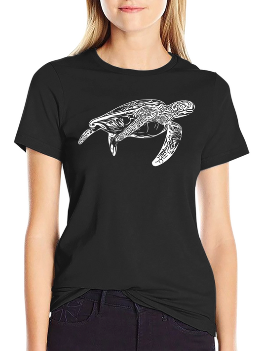 Black T-Shirt with White Turtle Design
