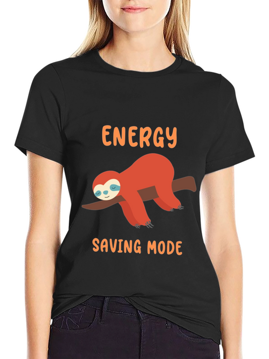 Energy Saving Mode Sloth Graphic Tee - Black