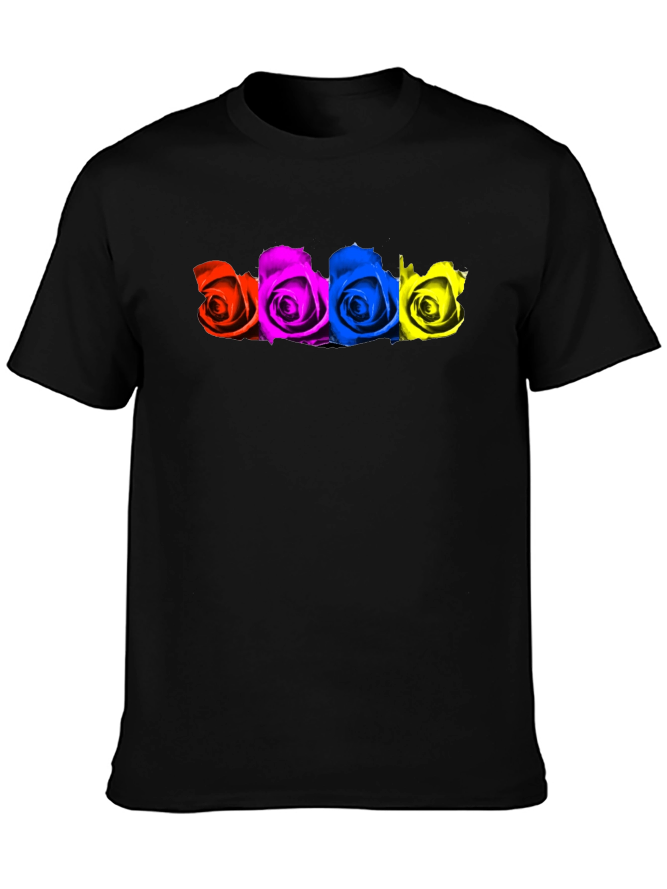 Colorful Roses Black T-Shirt