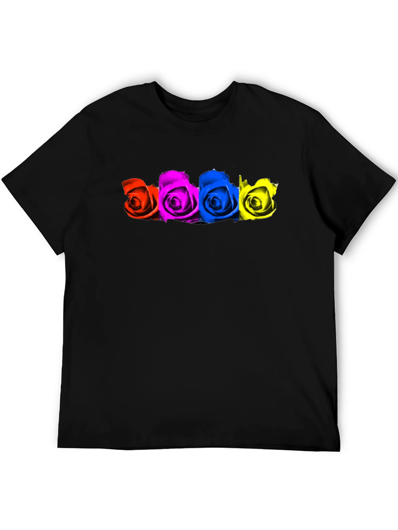 Colorful Roses Black T-Shirt