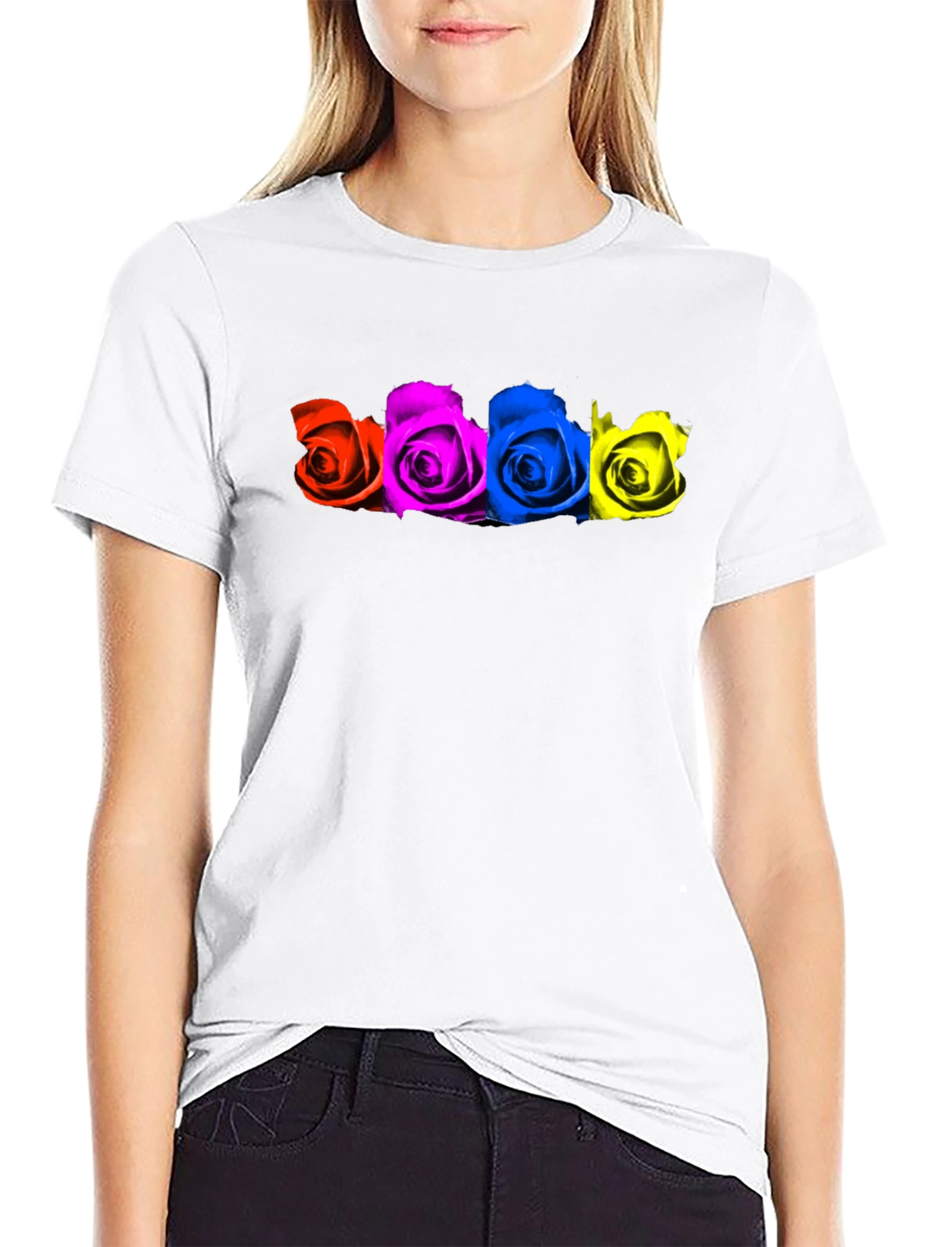Colorful Roses Black T-Shirt