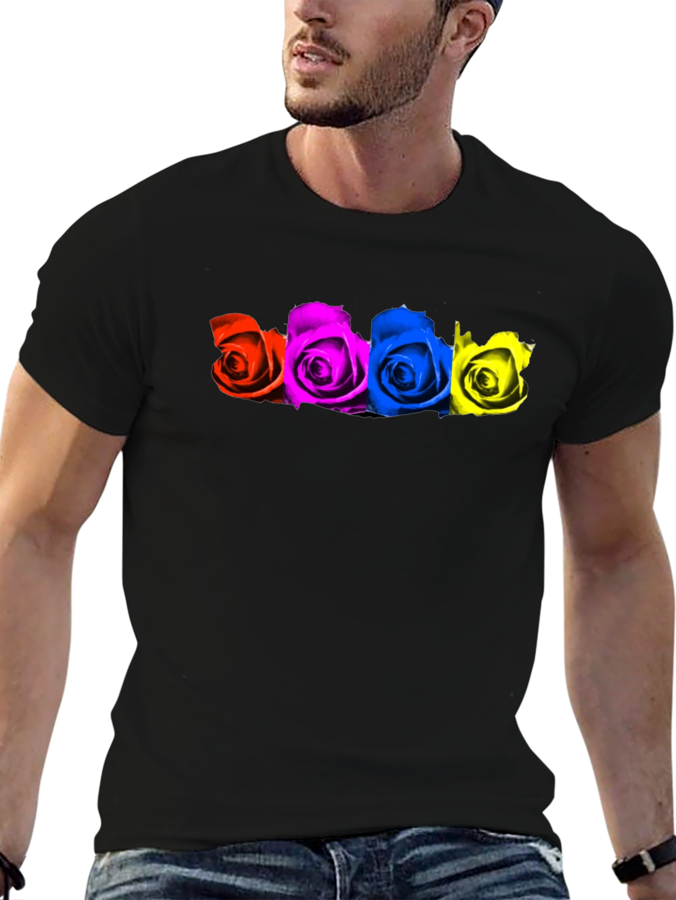 Colorful Roses Black T-Shirt