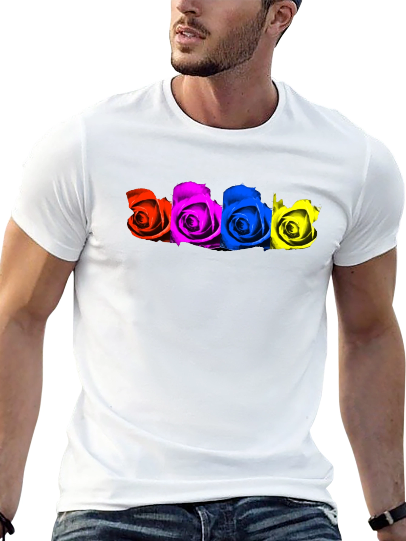 Colorful Roses Black T-Shirt