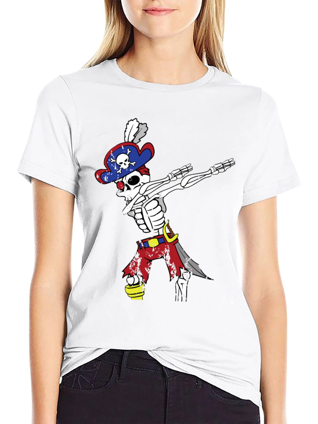 Dabbing Pirate Skeleton T-Shirt - Mens Black Tee