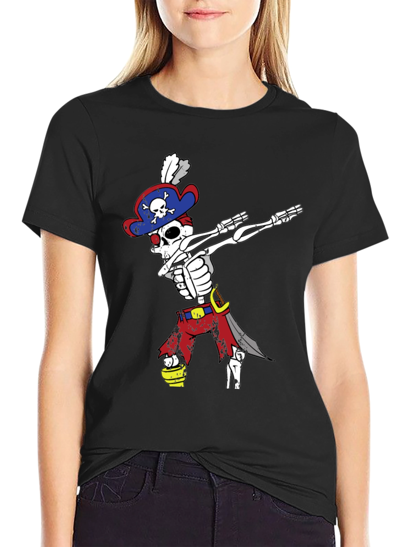 Dabbing Pirate Skeleton T-Shirt - Mens Black Tee