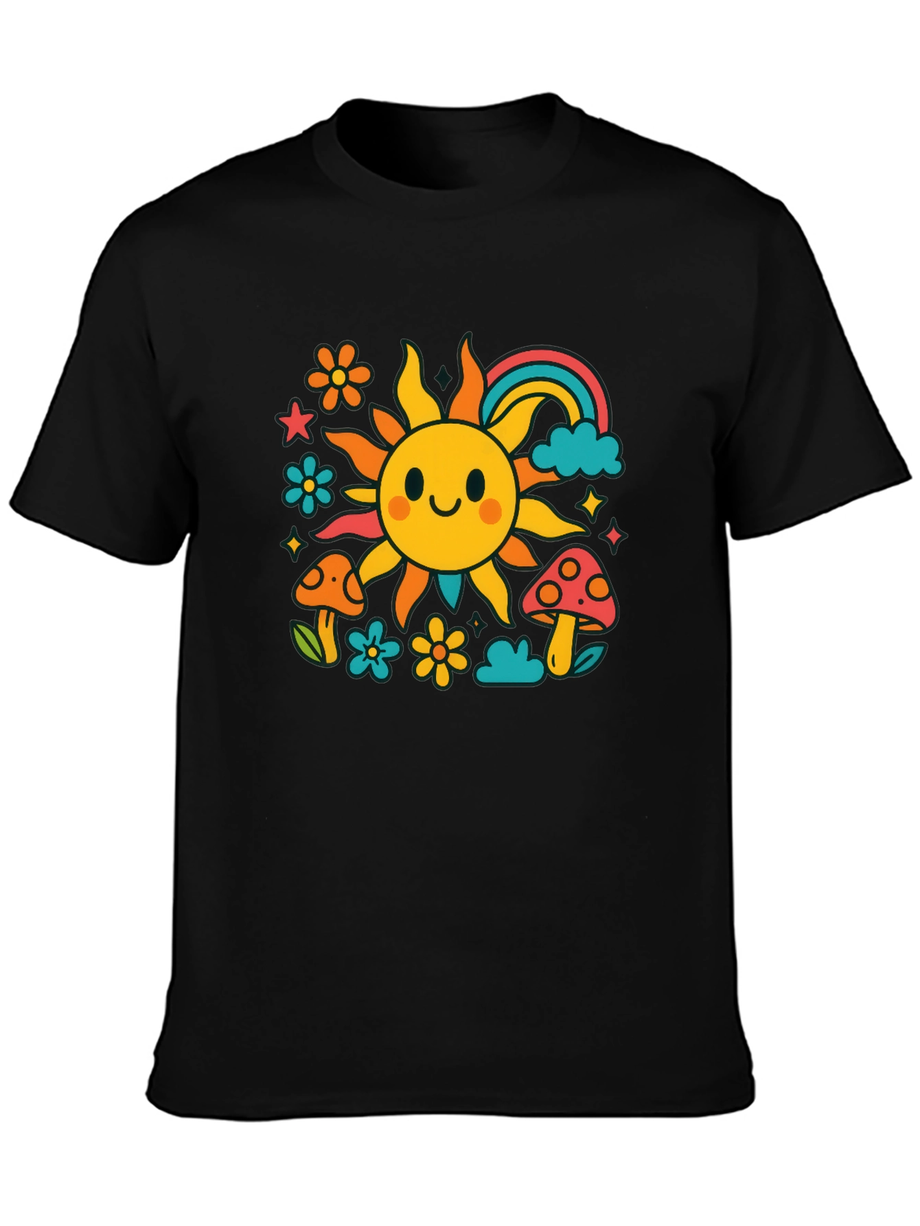 Retro Sun & Rainbow Graphic T-Shirt