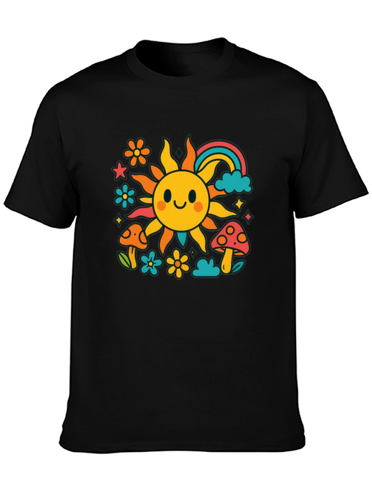 Retro Sun & Rainbow Graphic T-Shirt
