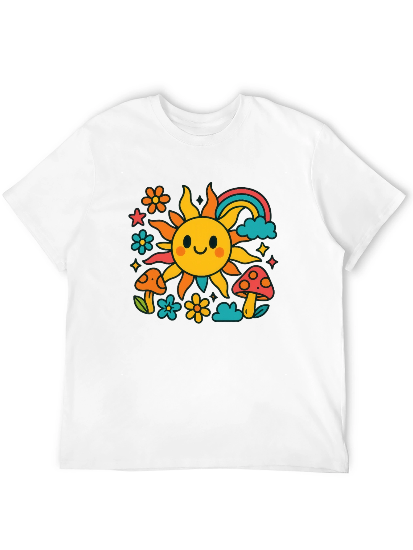 Retro Sun & Rainbow Graphic T-Shirt