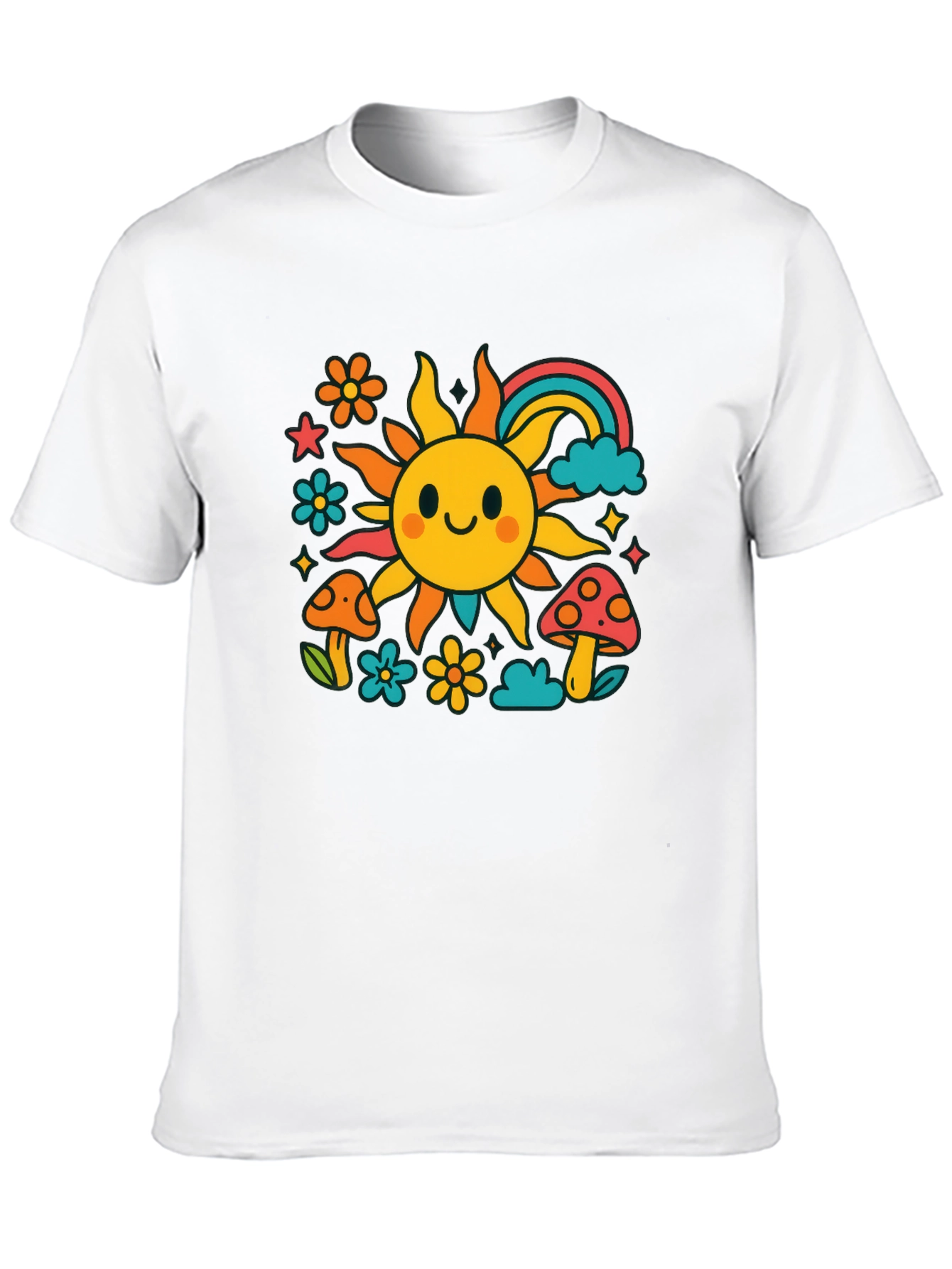 Retro Sun & Rainbow Graphic T-Shirt