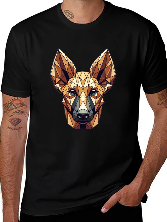 Geometric Dog Head Graphic Print T-Shirt