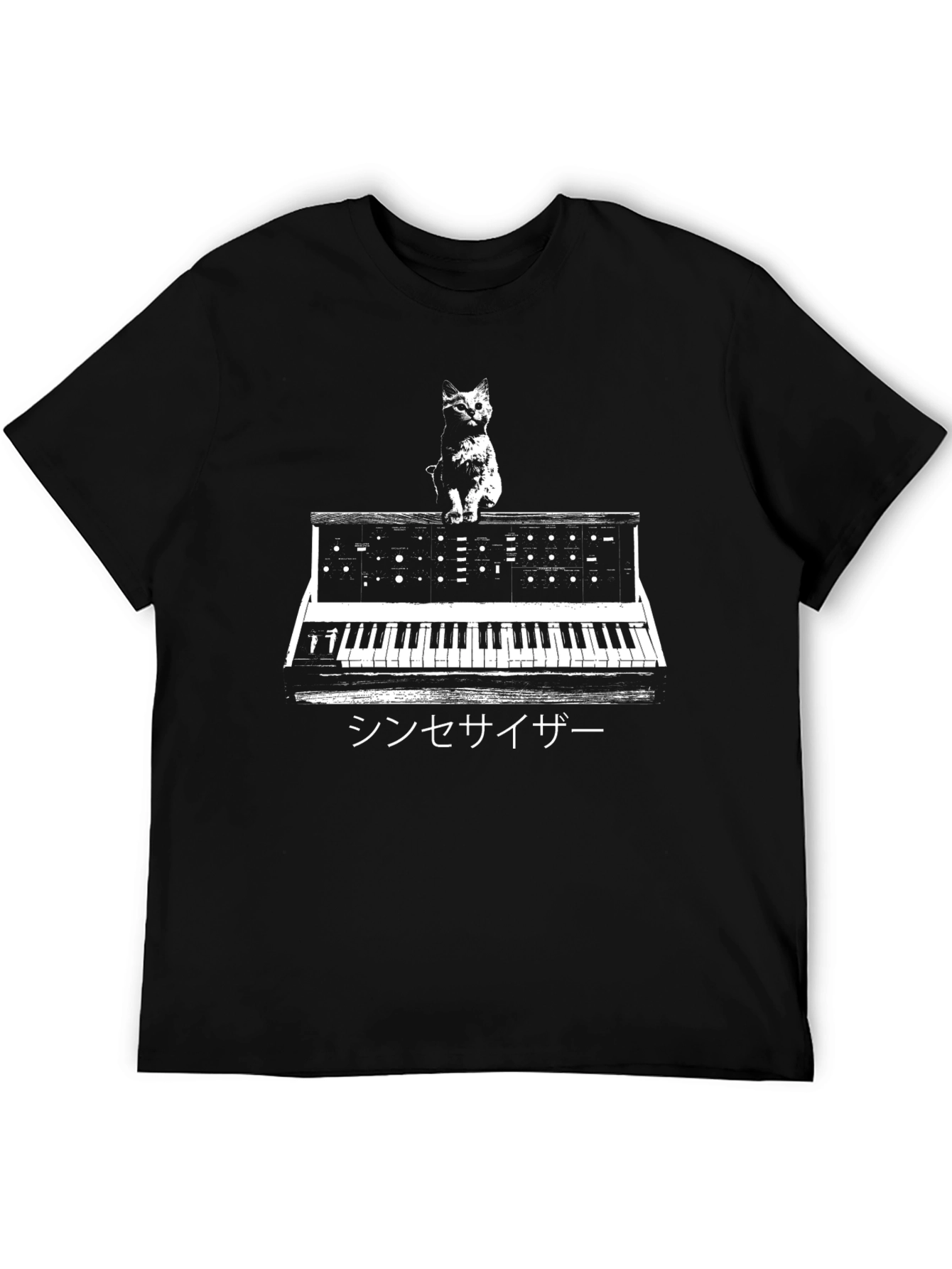 Cat Synthesizer Graphic T-Shirt - Black