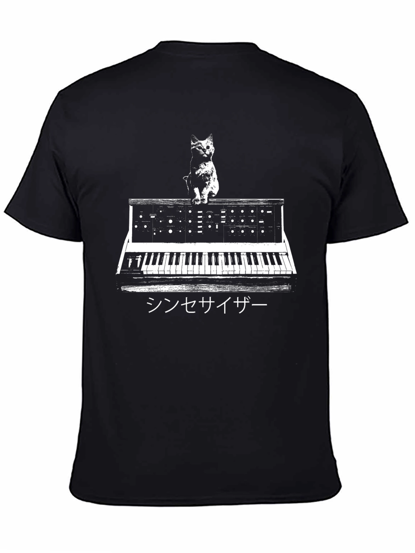 Cat Synthesizer Graphic T-Shirt - Black