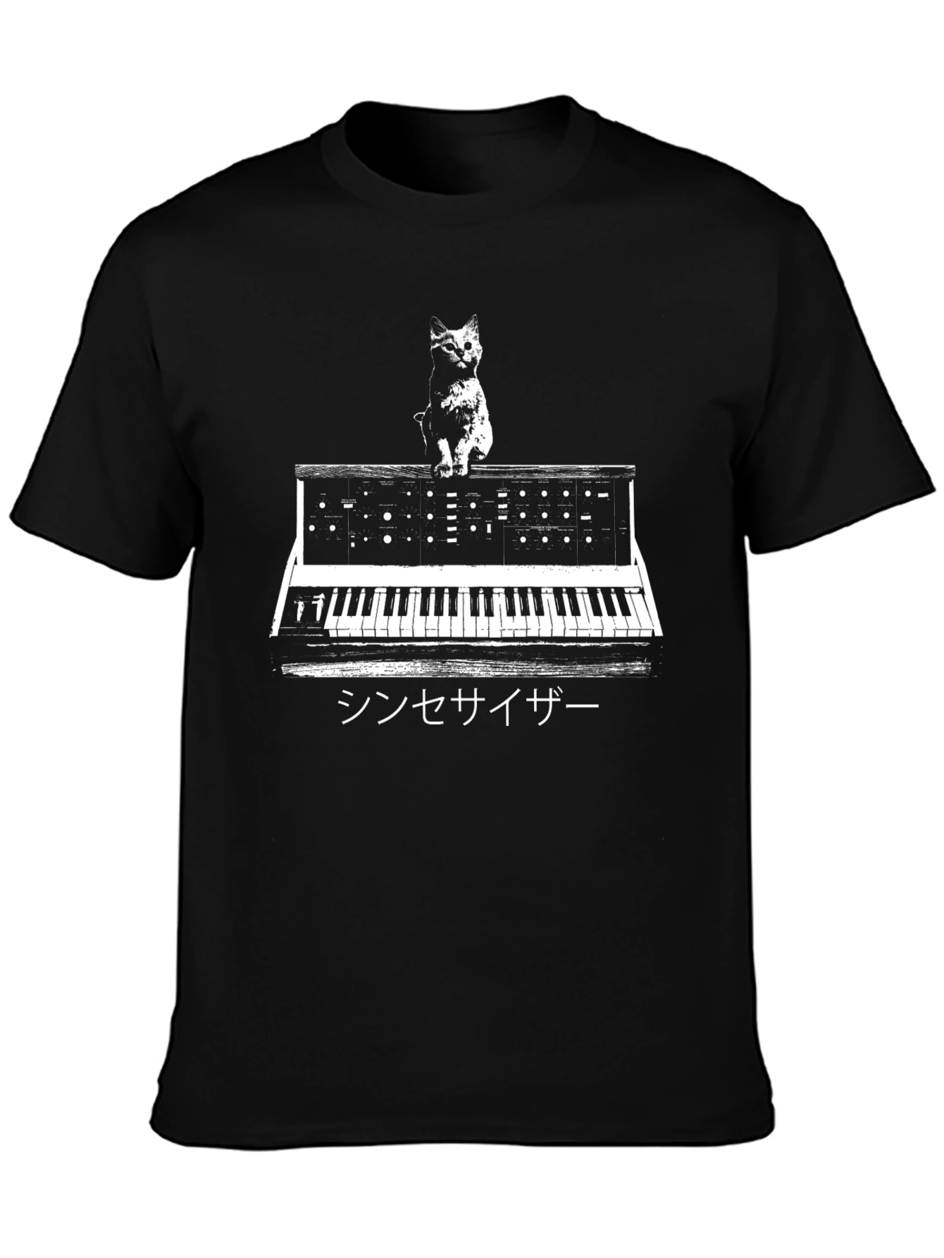 Cat Synthesizer Graphic T-Shirt - Black