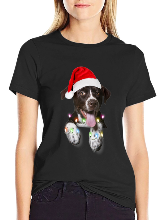 Festive Dog Tee - Christmas Lights & Santa Hat