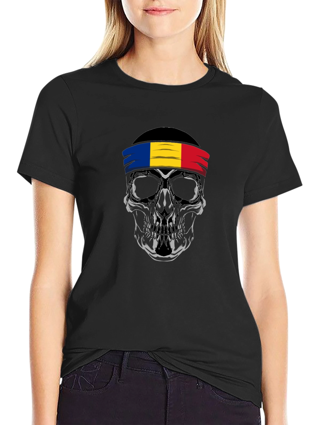 Skull Romania Flag Headband T-Shirt