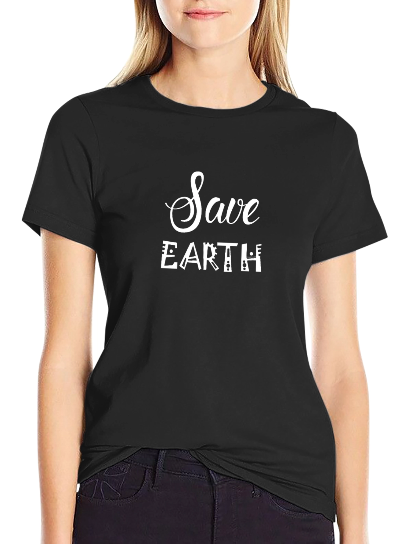 Save Earth Graphic Tee - Black Cotton T-Shirt