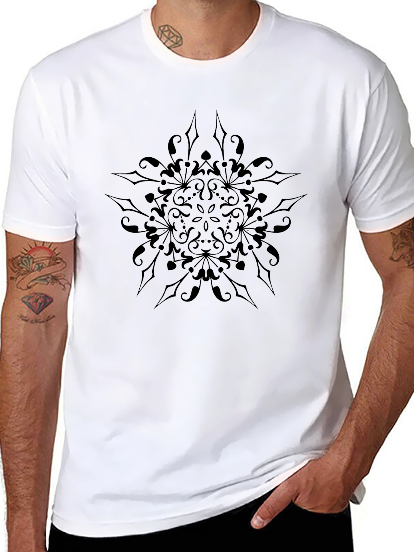 Mens Black T-Shirt with Star Mandala Graphic
