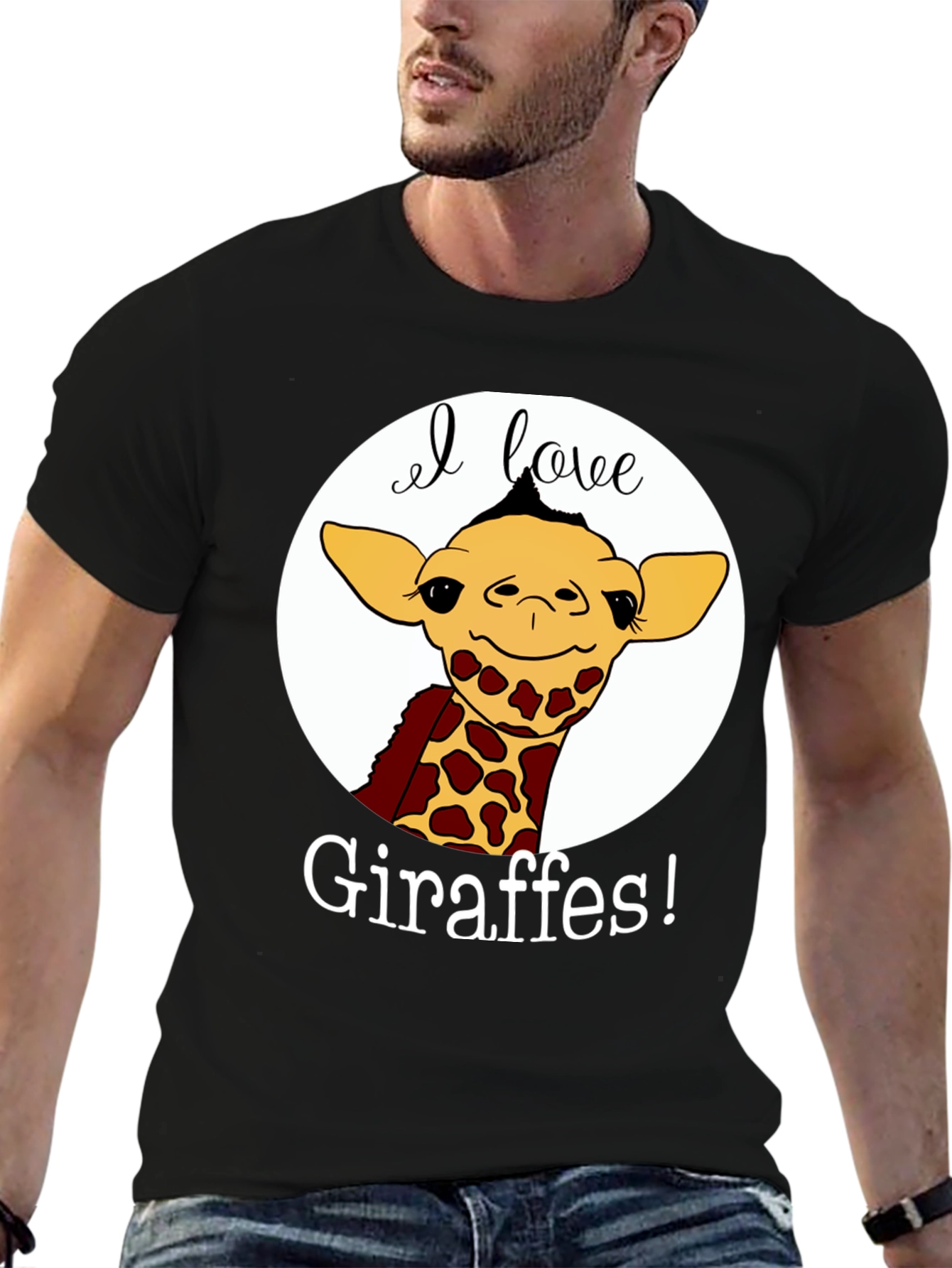I Love Giraffes Black T-Shirt
