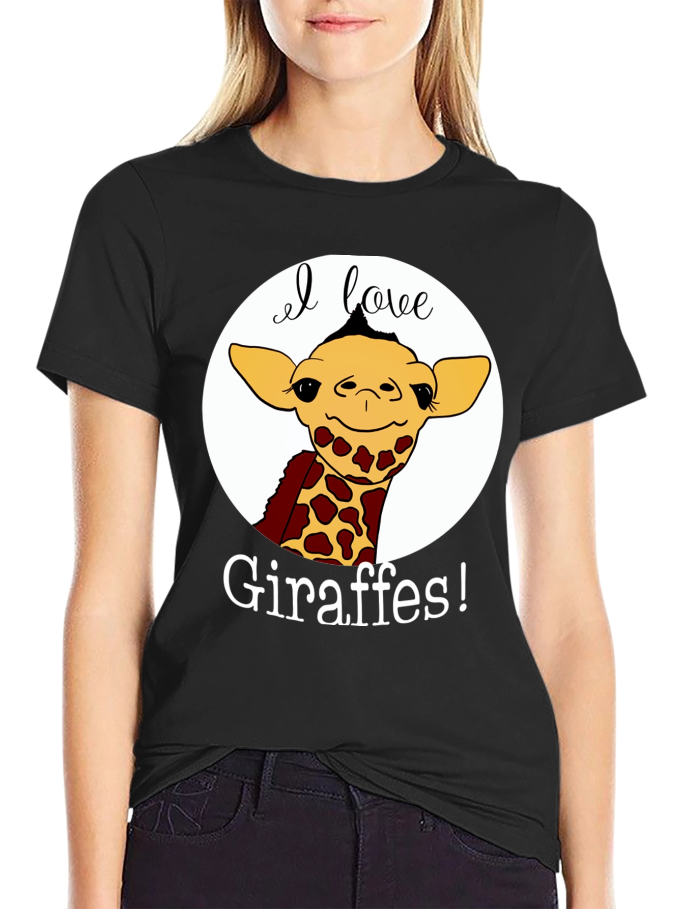 I Love Giraffes Black T-Shirt