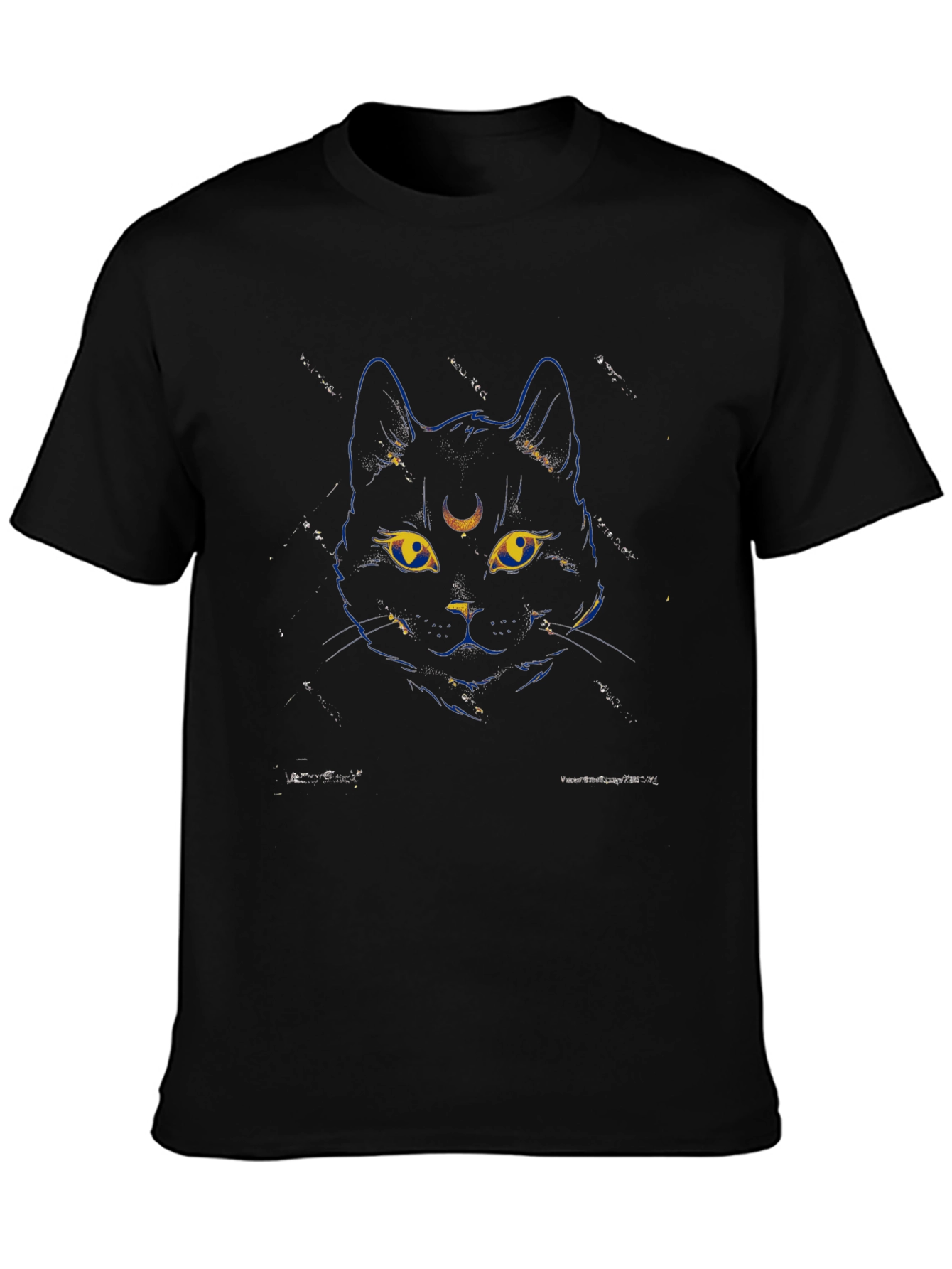 Mystic Moon Cat Graphic Tee - Black Cotton T-Shirt