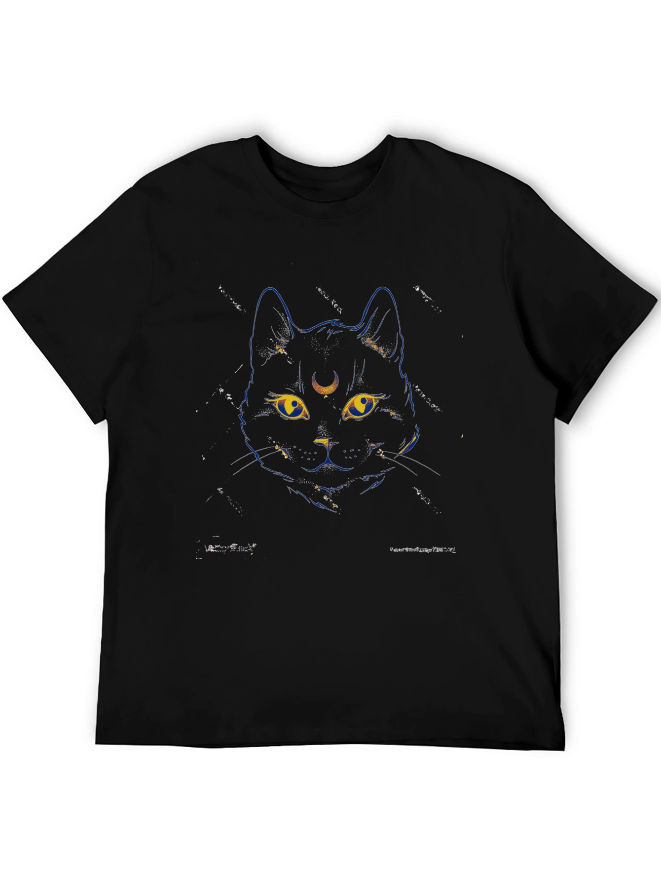 Mystic Moon Cat Graphic Tee - Black Cotton T-Shirt
