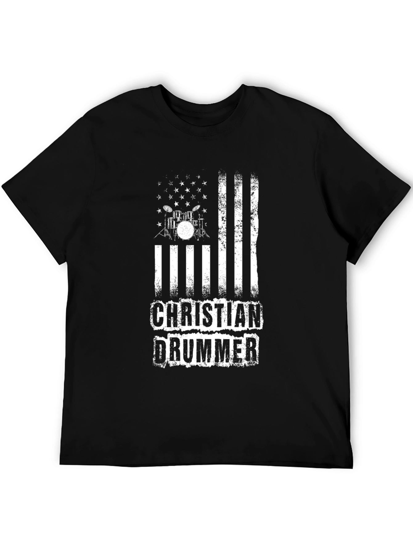 Christian Drummer Graphic Tee - Black Cotton Blend Shirt