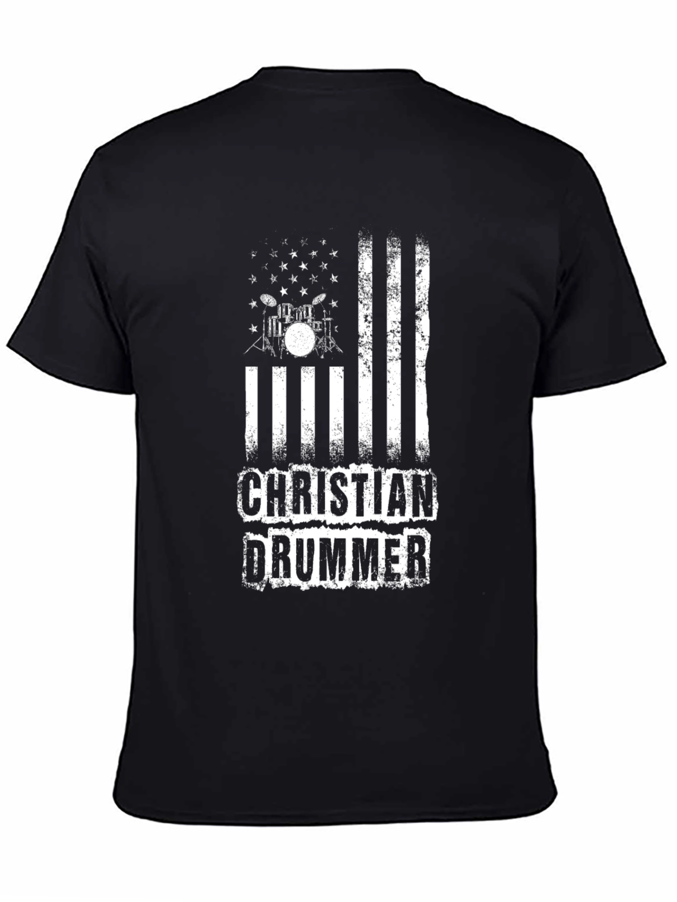 Christian Drummer Graphic Tee - Black Cotton Blend Shirt