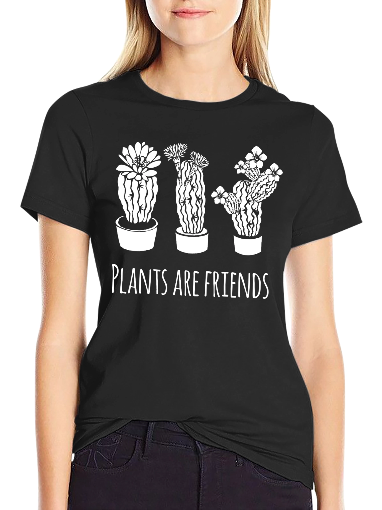 Plants Are Friends Graphic Tee - Black Cotton T-Shirt