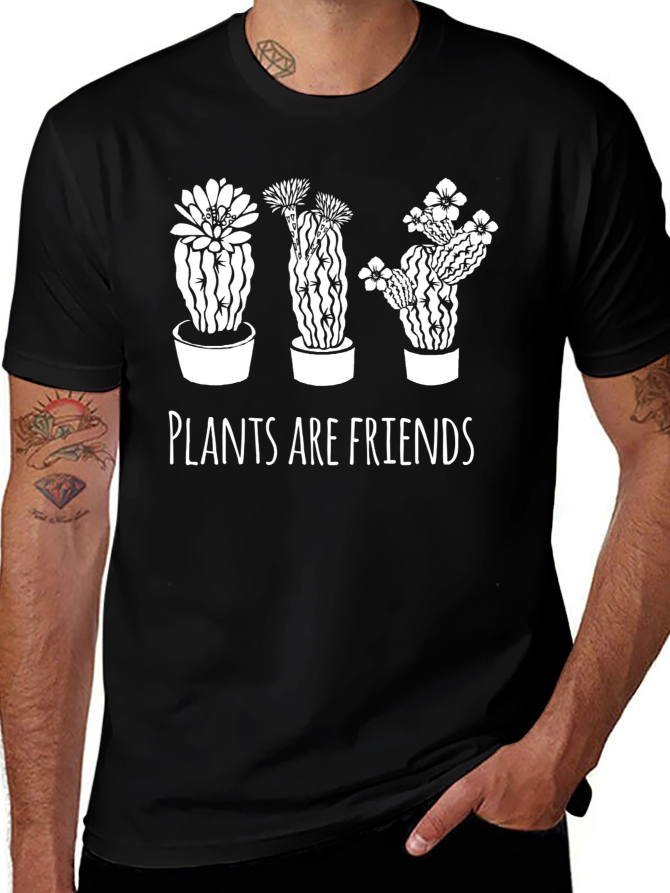 Plants Are Friends Graphic Tee - Black Cotton T-Shirt