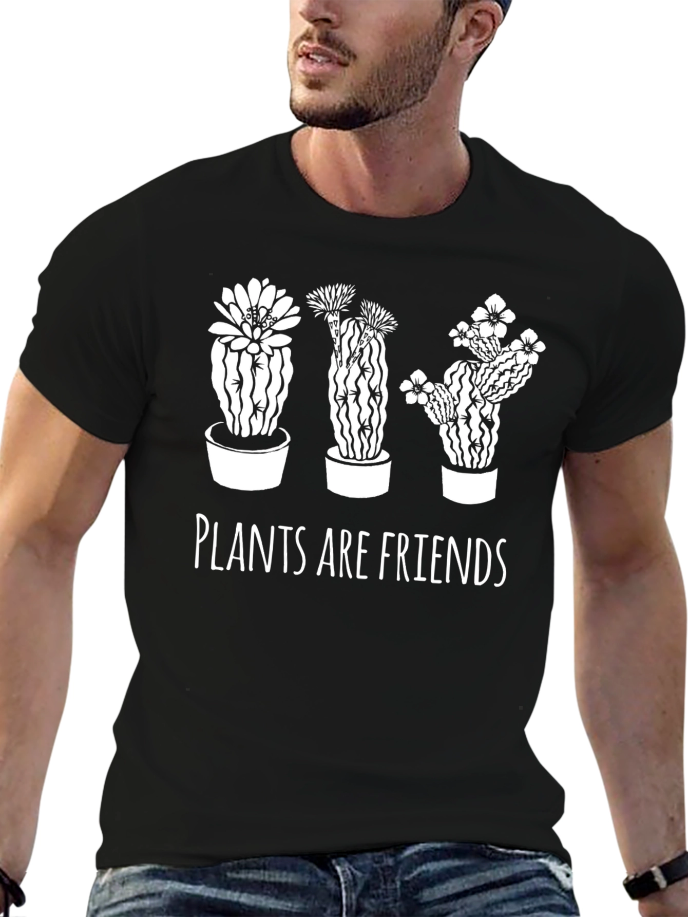 Plants Are Friends Graphic Tee - Black Cotton T-Shirt