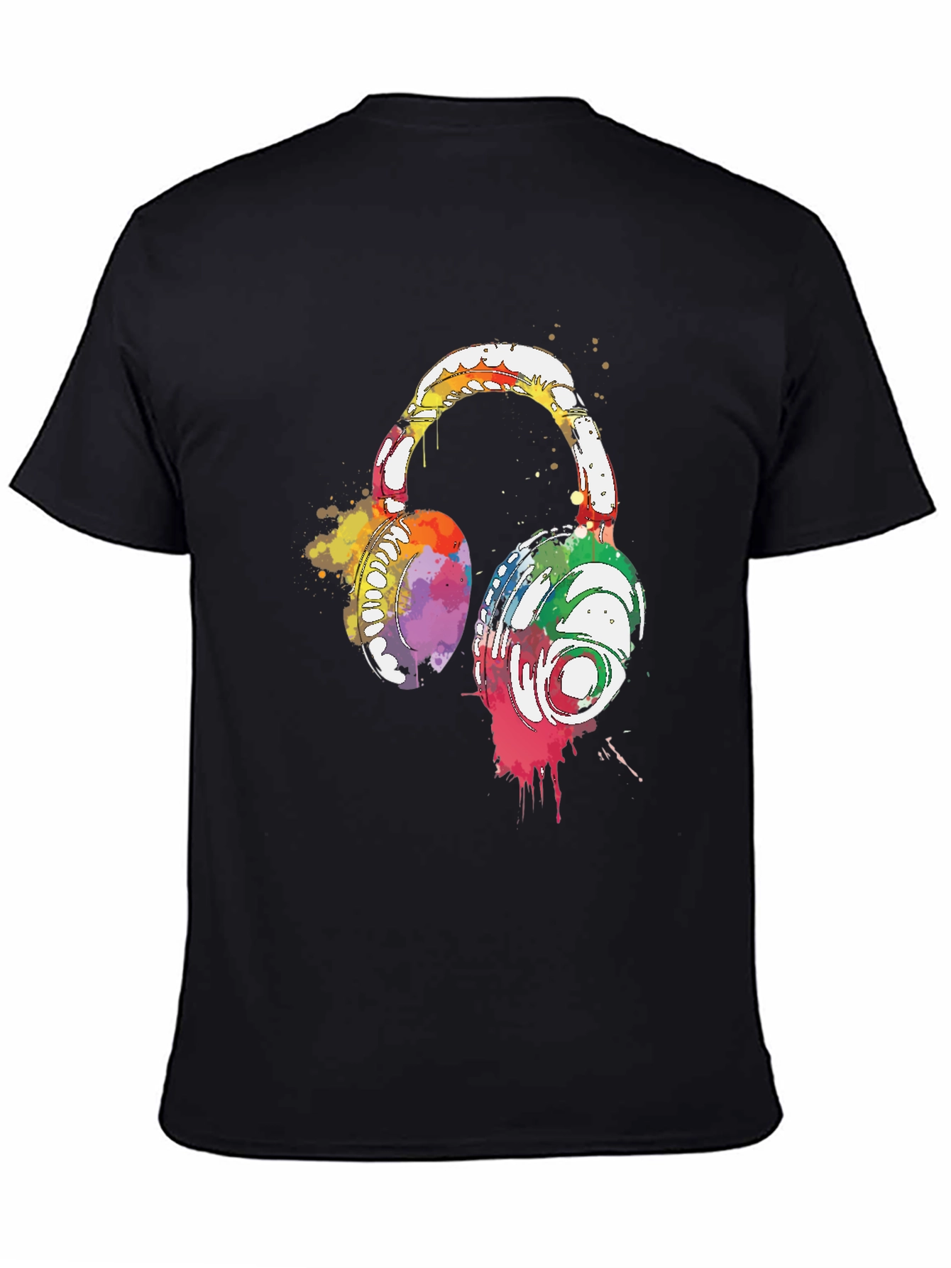 Watercolor Headphones Black T-Shirt