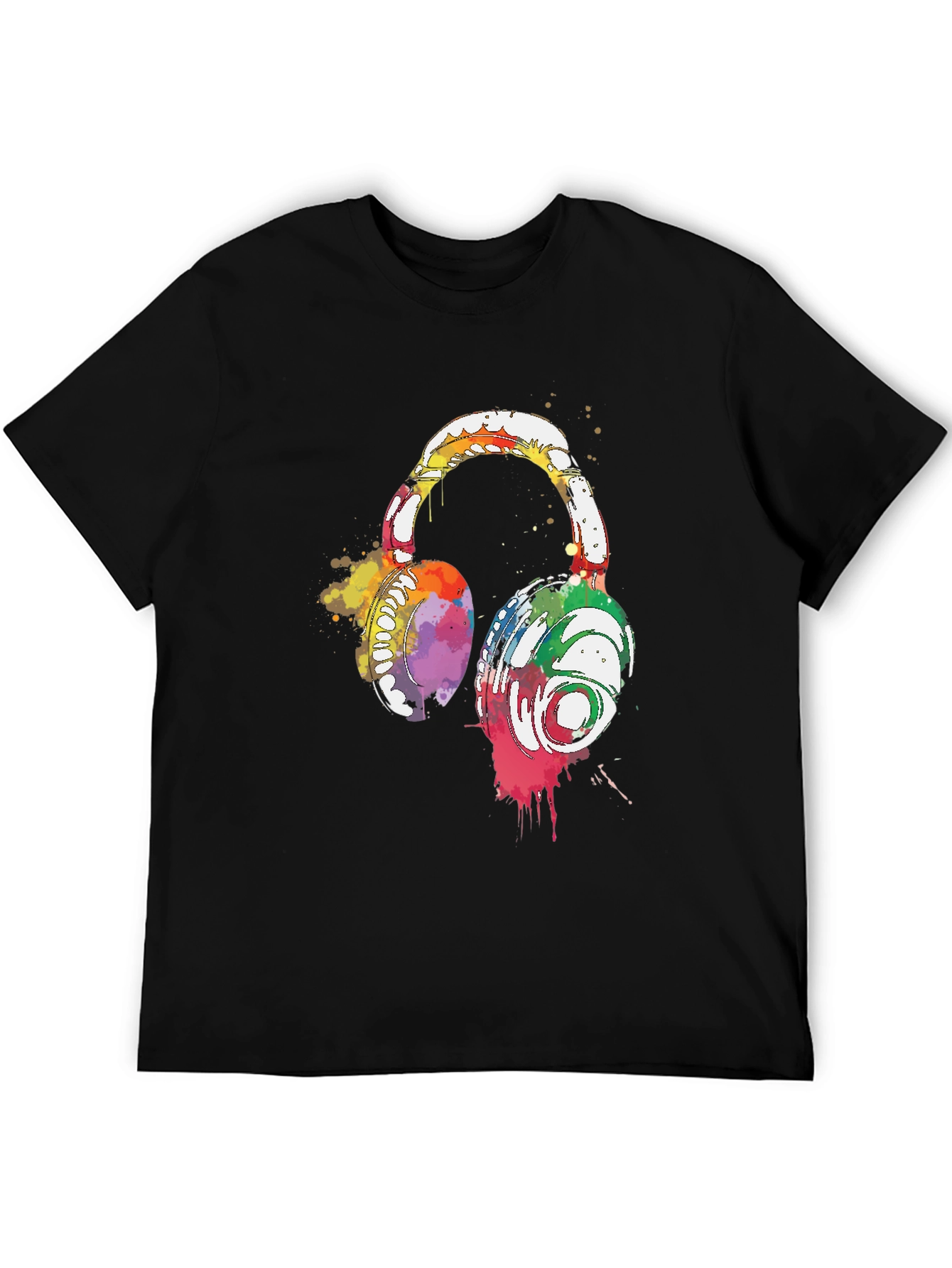 Watercolor Headphones Black T-Shirt