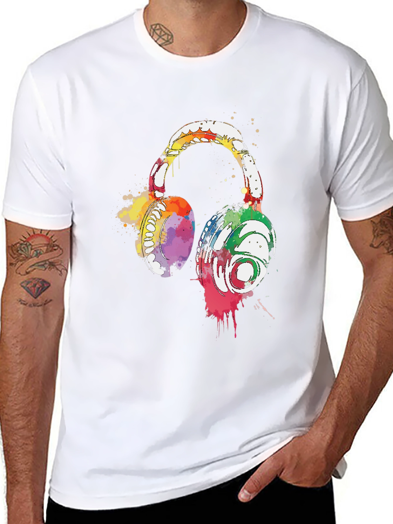 Watercolor Headphones Black T-Shirt