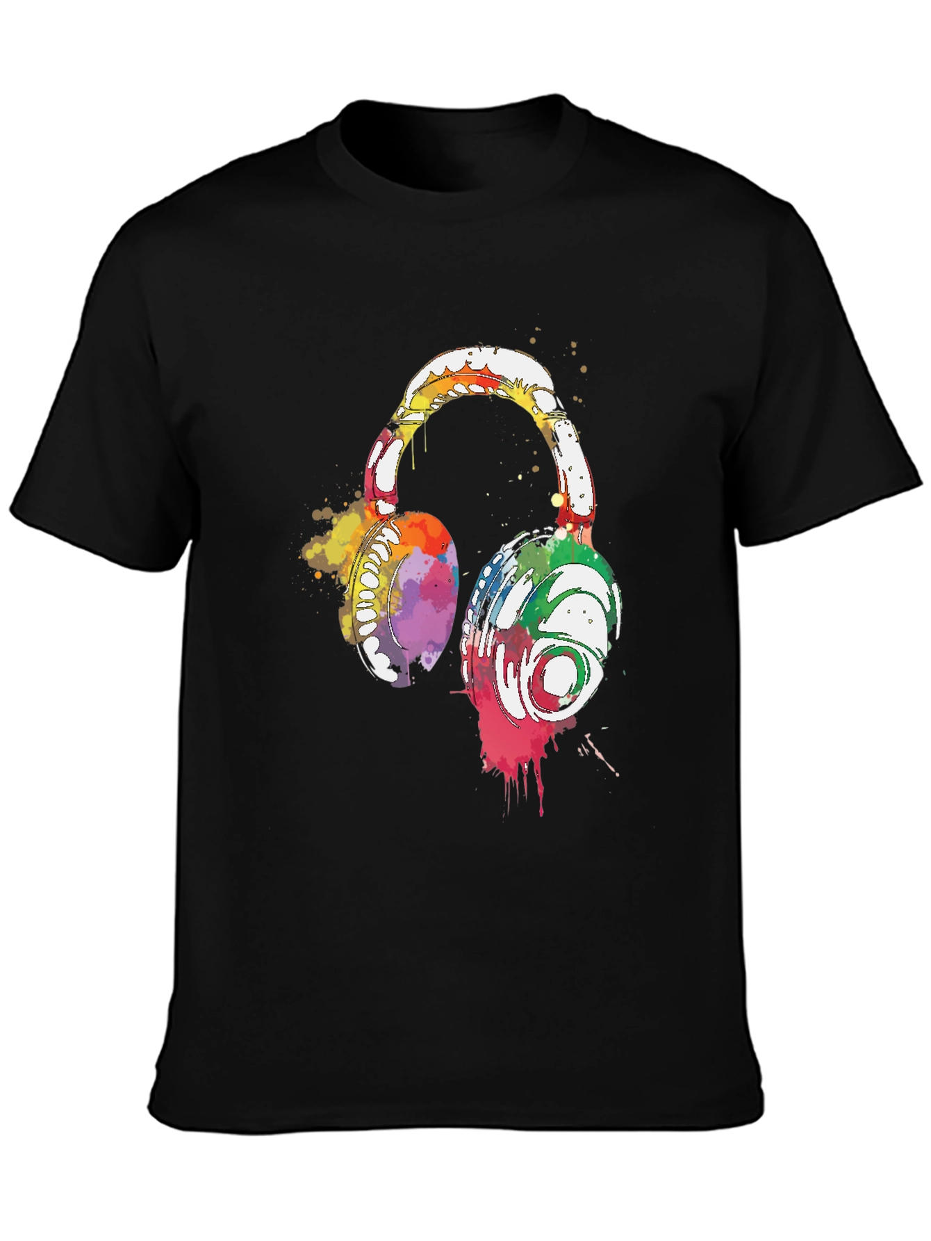 Watercolor Headphones Black T-Shirt