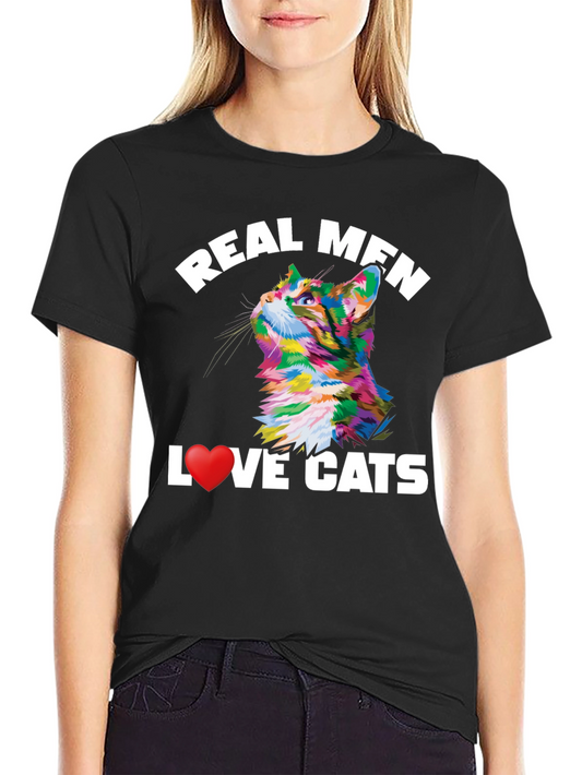 Real Men Love Cats T-Shirt Colorful Cat Graphic Tee