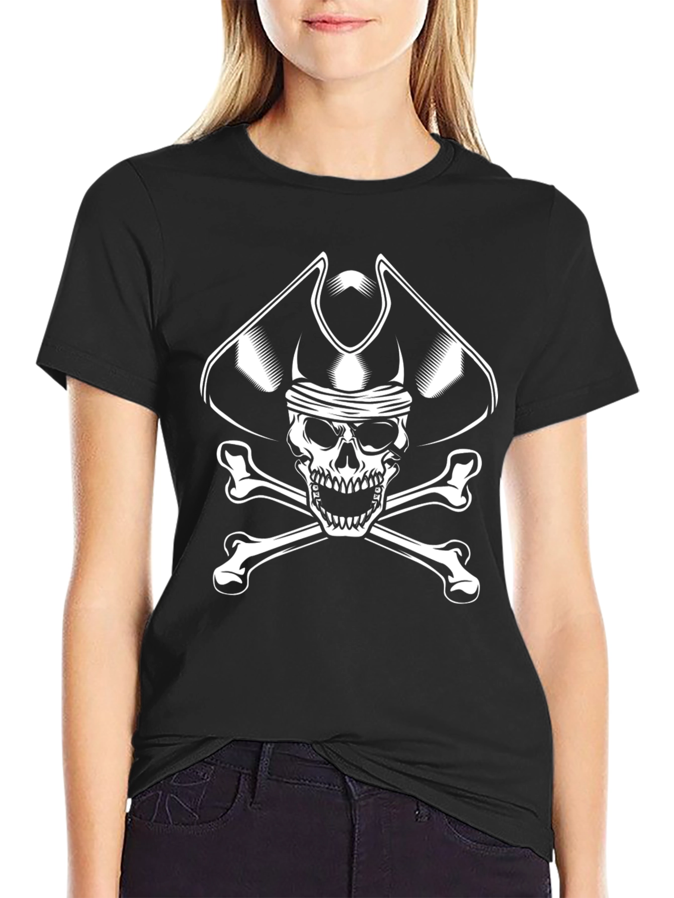 Pirate Skull & Crossbones Graphic Black T-Shirt