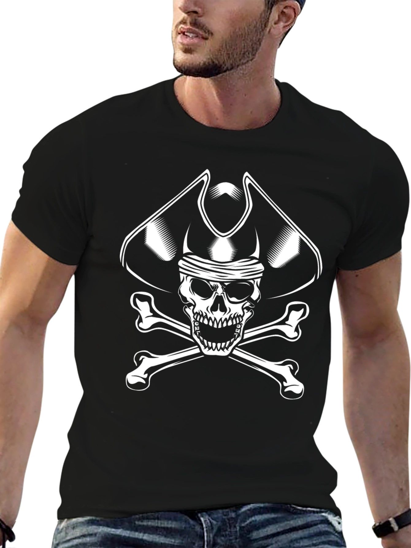Pirate Skull & Crossbones Graphic Black T-Shirt