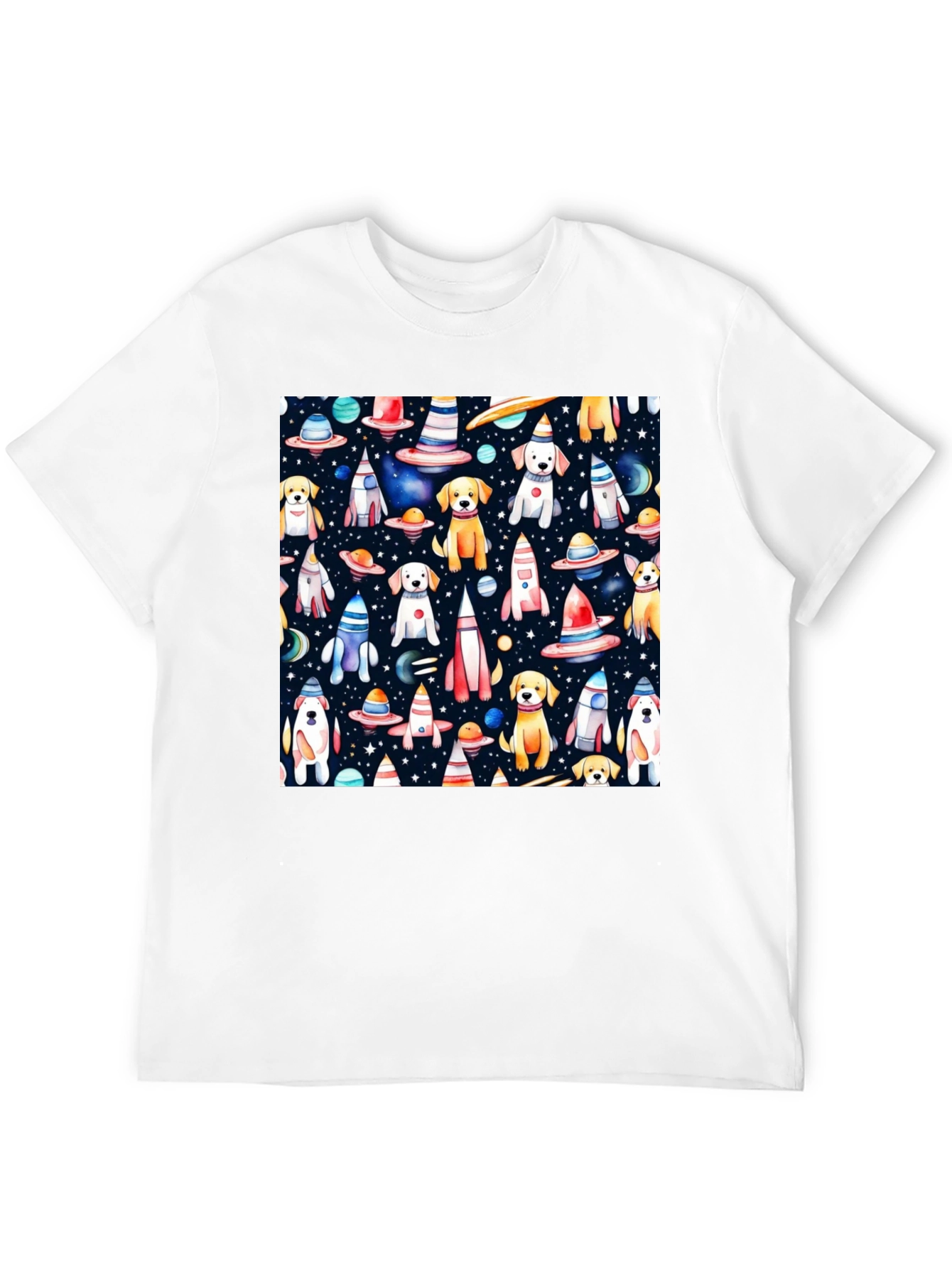 Space Dog Pattern Black T-Shirt