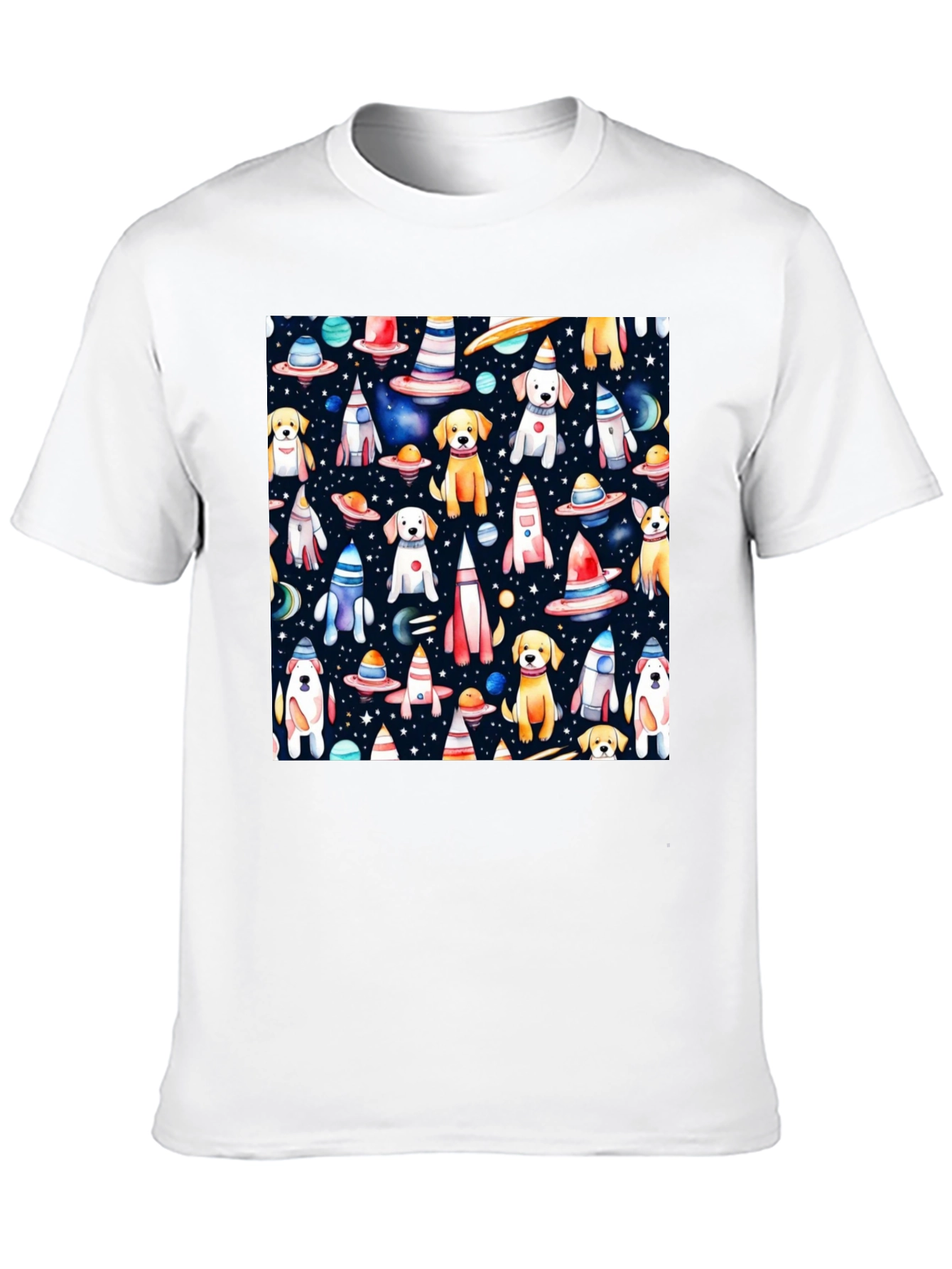 Space Dog Pattern Black T-Shirt