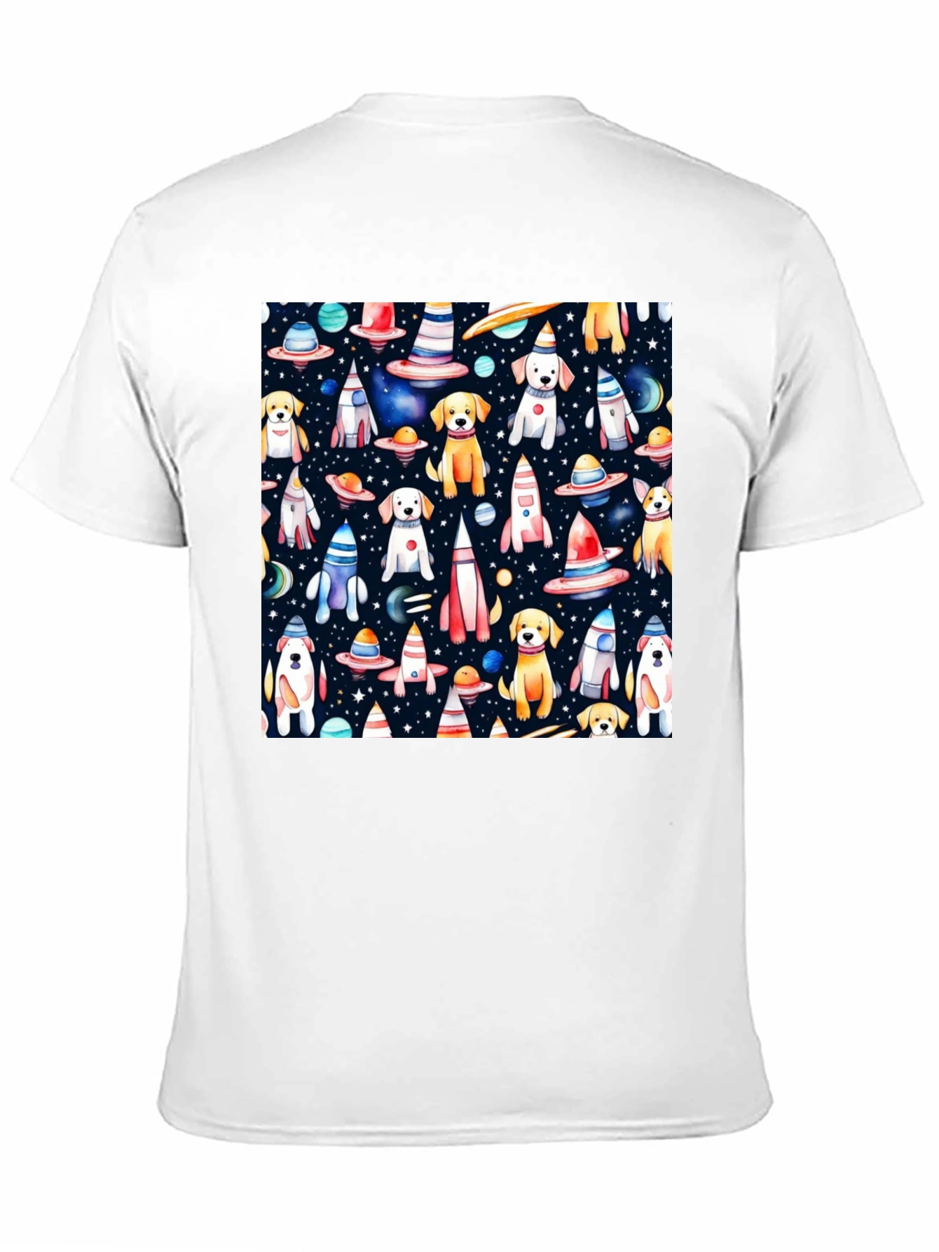 Space Dog Pattern Black T-Shirt