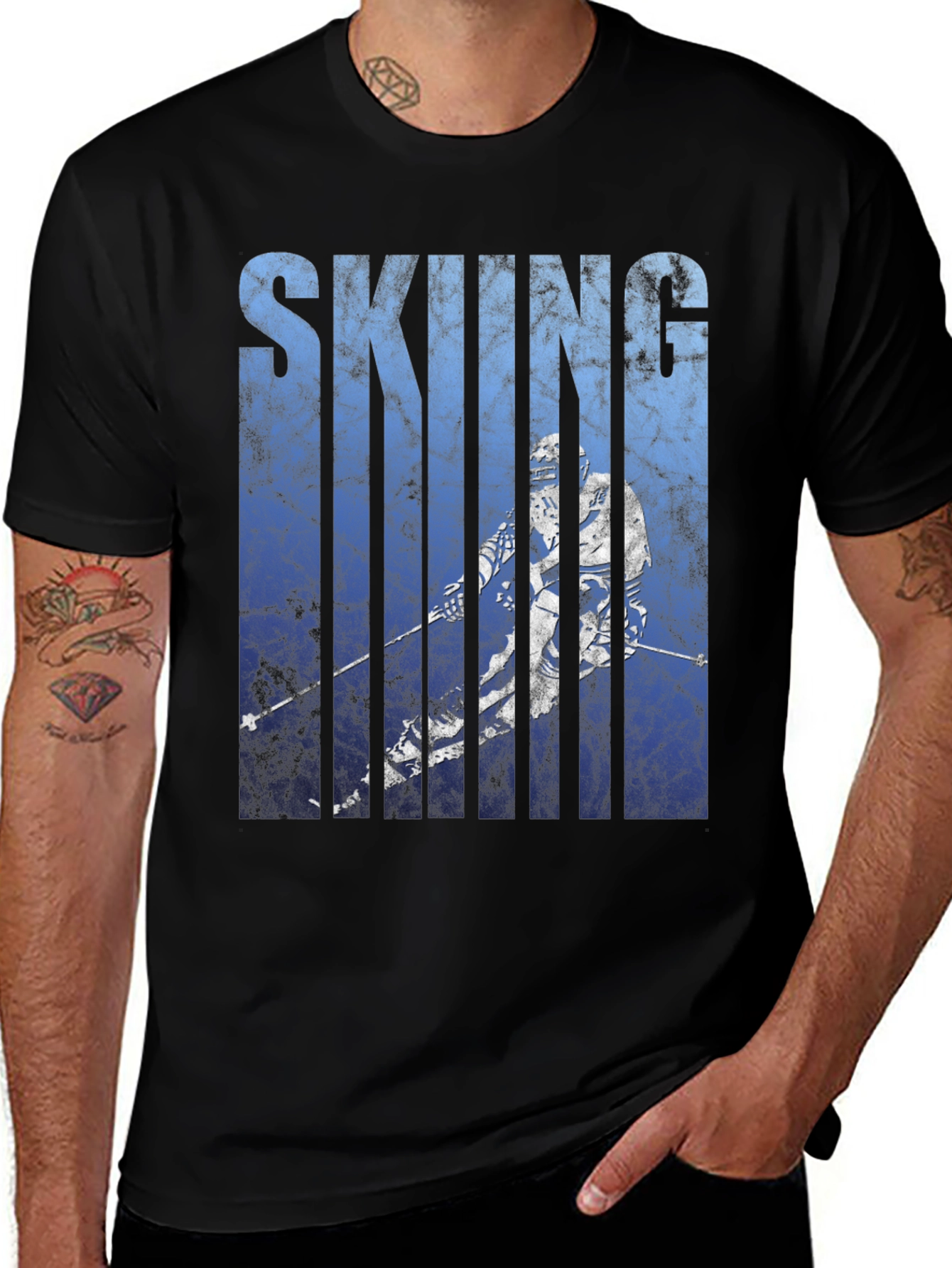 Skiing Graphic Tee - Black Cotton Blend
