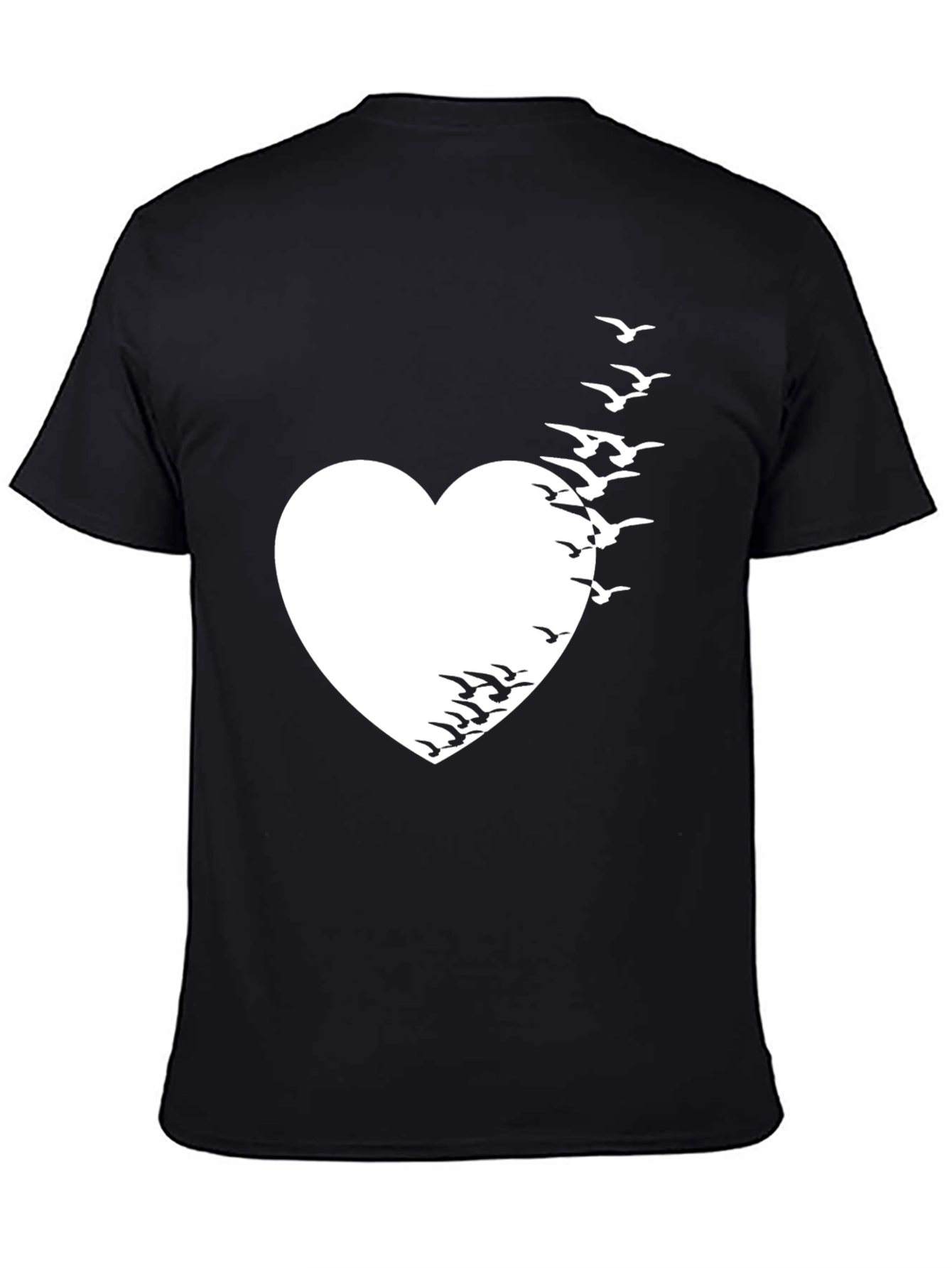 Heart & Birds Graphic Tee - Unique Black T-Shirt