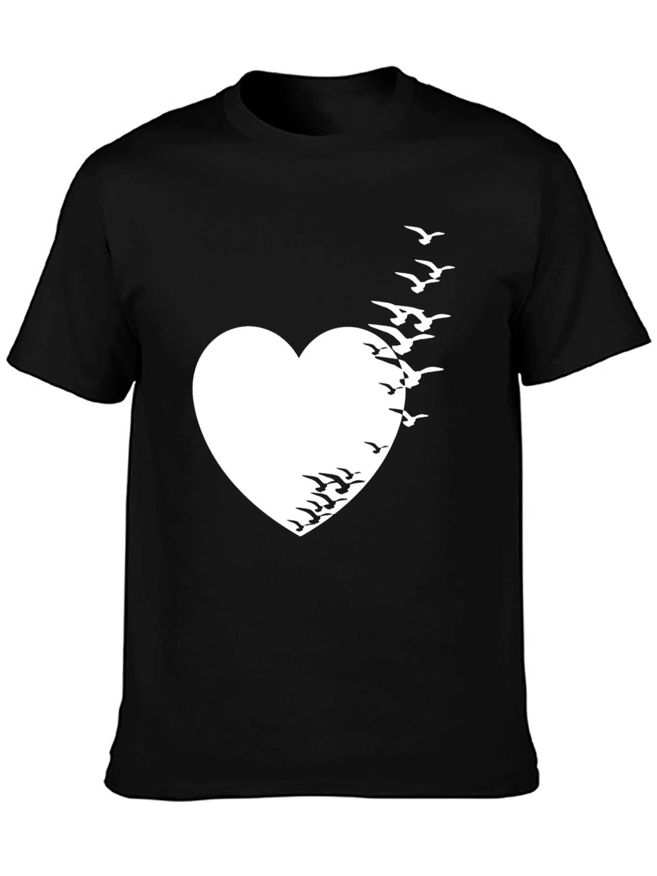 Heart & Birds Graphic Tee - Unique Black T-Shirt