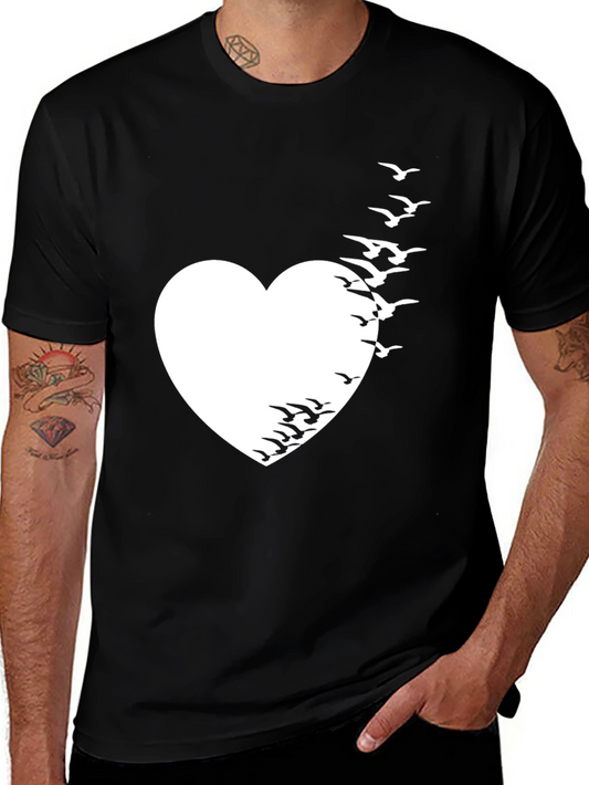 Heart & Birds Graphic Tee - Unique Black T-Shirt