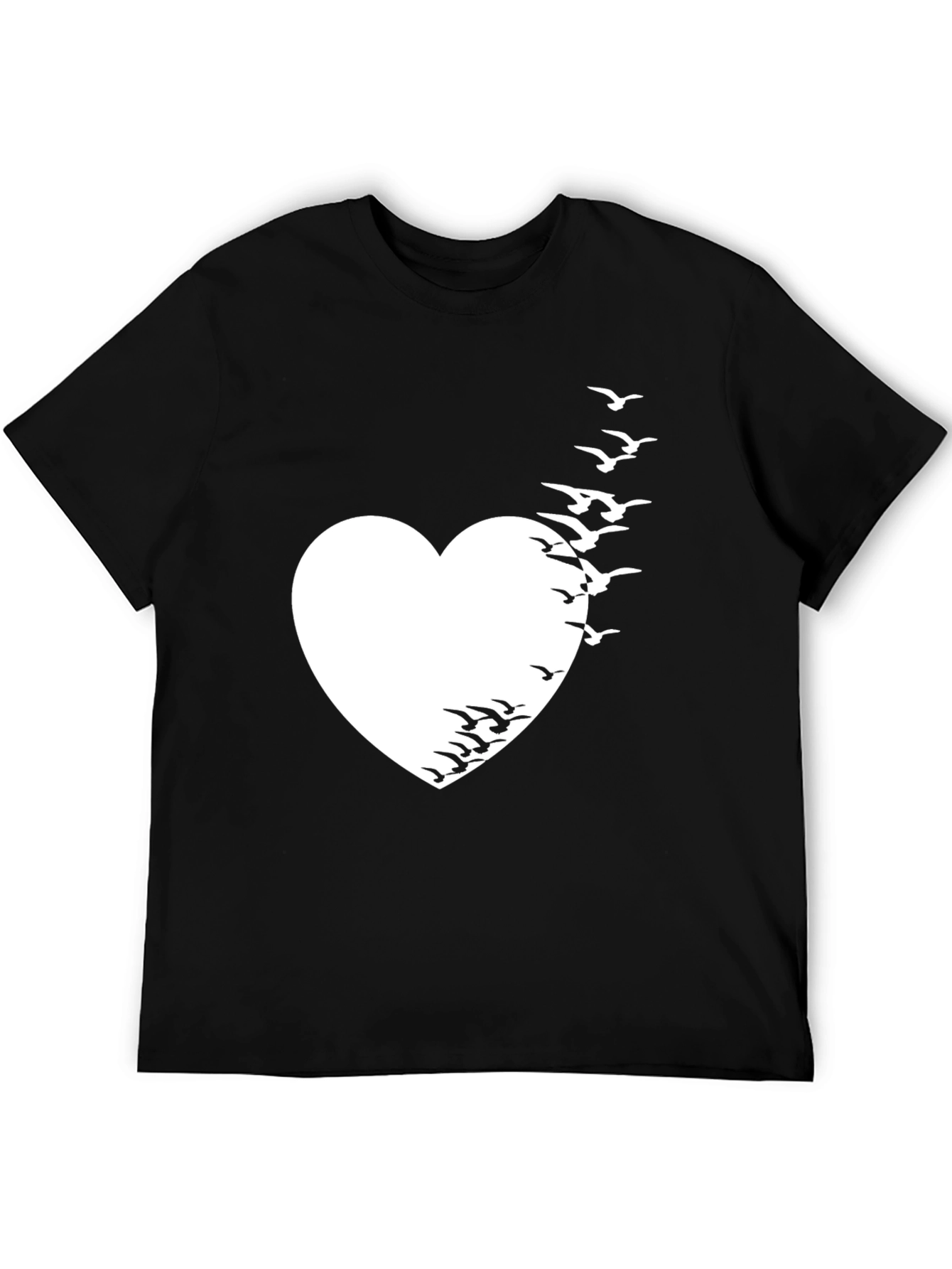 Heart & Birds Graphic Tee - Unique Black T-Shirt