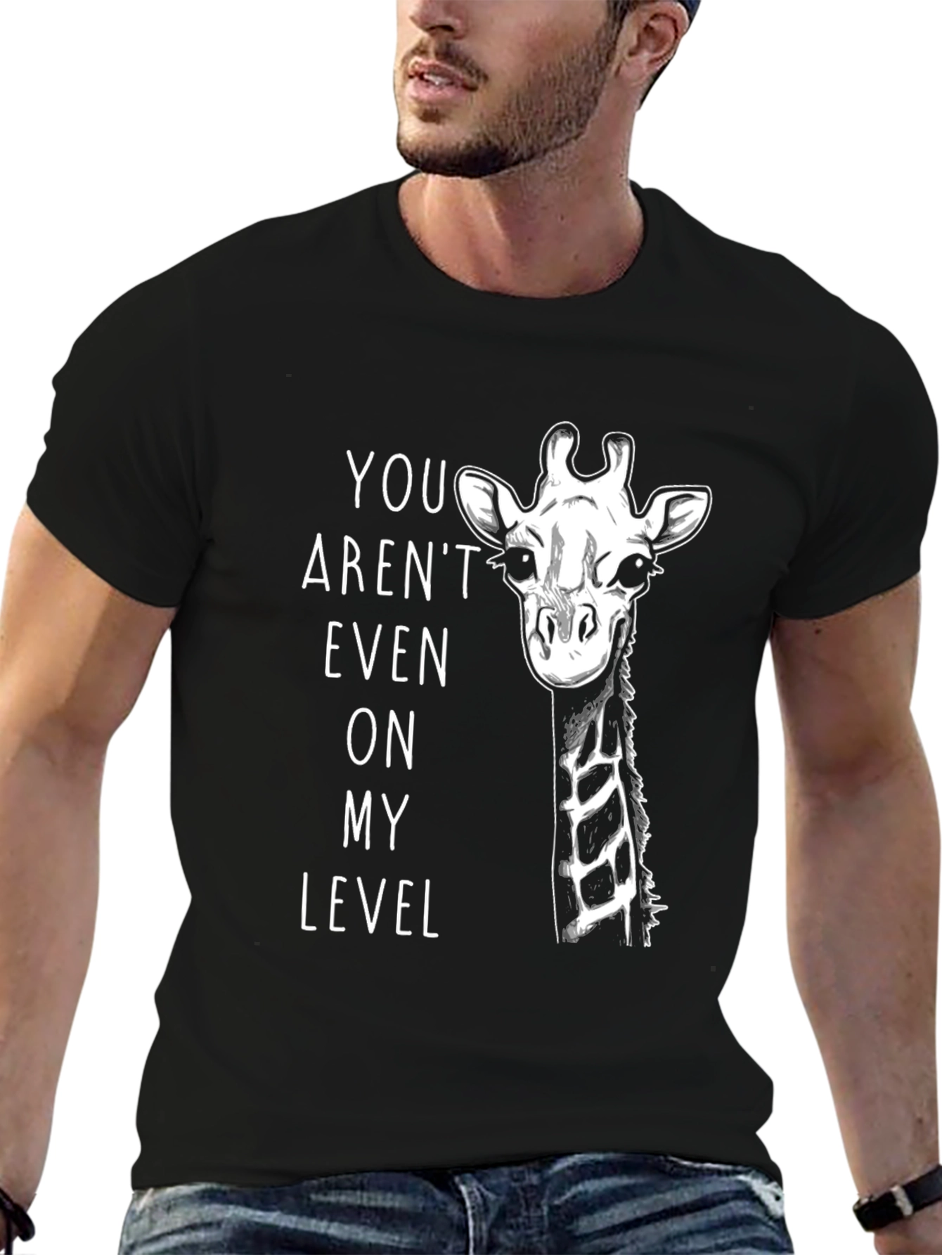 Giraffe Level Up Mens Black Graphic Tee