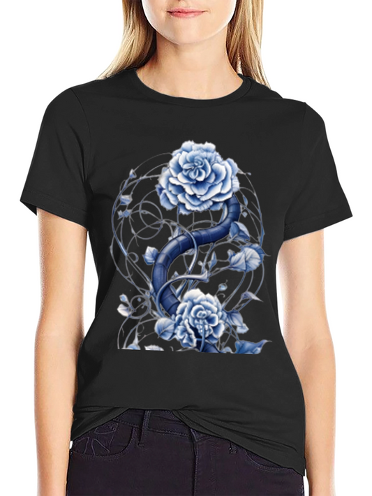 Blue Rose and Snake Graphic Tee