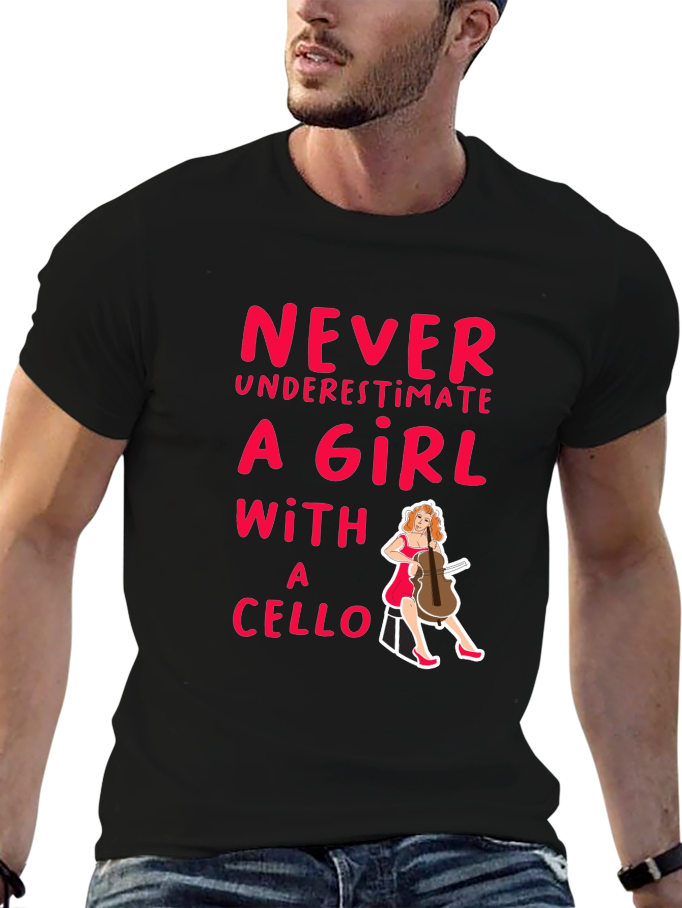Never Underestimate A Girl With A Cello Black T-Shirt