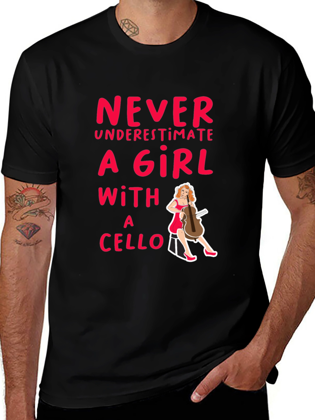 Never Underestimate A Girl With A Cello Black T-Shirt