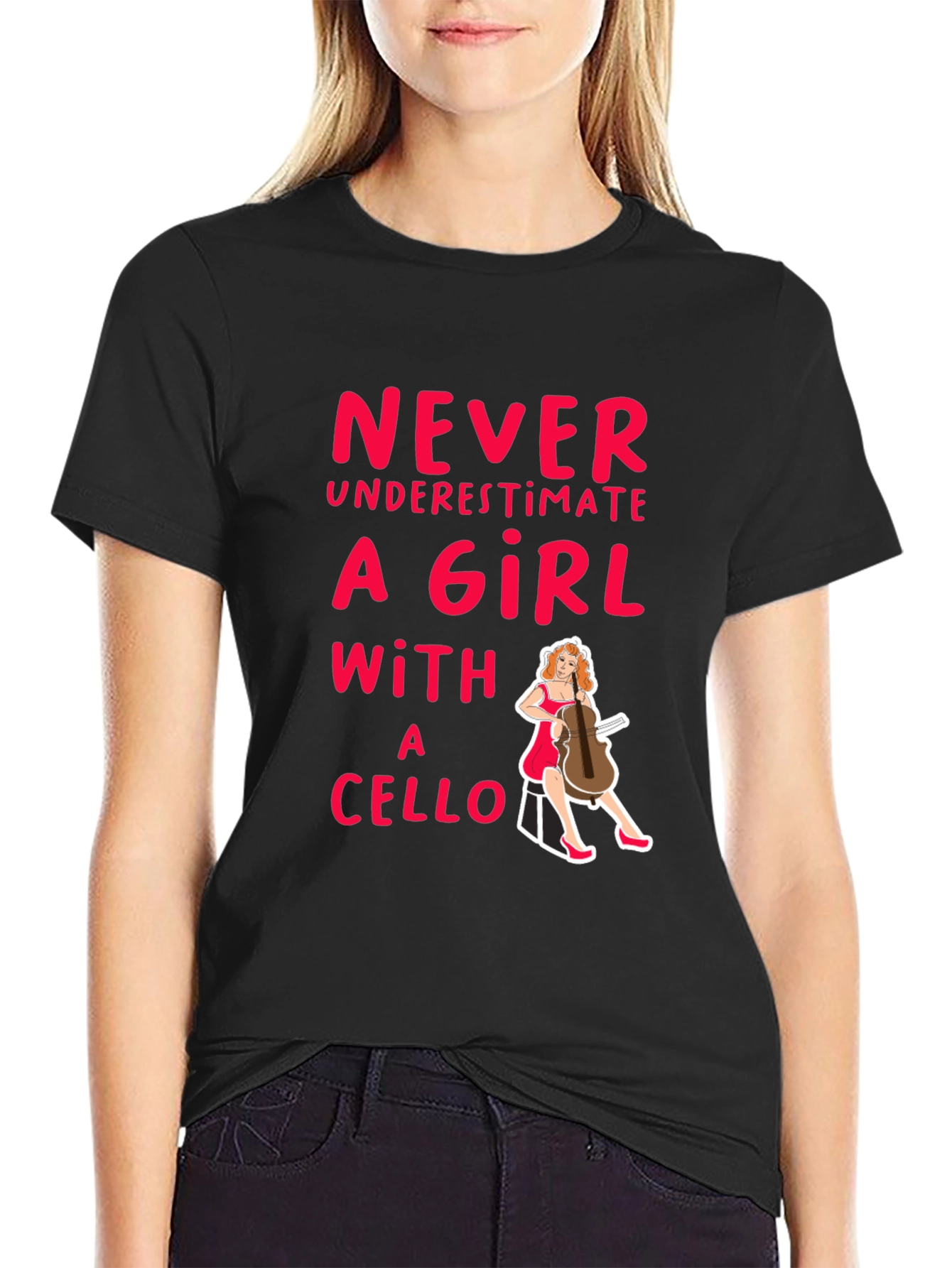 Never Underestimate A Girl With A Cello Black T-Shirt